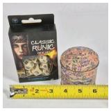 Classic Runic Dice Set Q Workshop With Decorative Tin And Stones