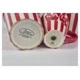 Popcorn Snack Serving Set Red White Striped Bowl Cups Salt Mug Ceramic