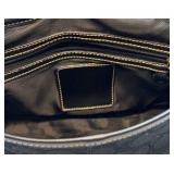 Coach Signature Black Shoulder Bag Canvas Leather Trim Buckle Flap Purse