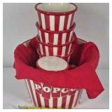 Popcorn Snack Serving Set Red White Striped Bowl Cups Salt Mug Ceramic