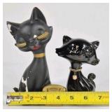 Lot of 2 Black Cat Figurines Mid Century Style Ceramic Cat Pair