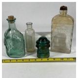 Antique Glass Bottles Insulator Lot Embossed Apothecary Utility Vintage