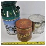 Holiday Winter Scene Metal Milk Can Style Container with Lid Decorative Tin
