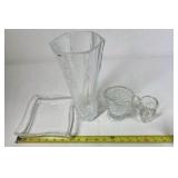 Clear Glass Vase Dish and Creamer Set Pressed Glass Table Decor Collection