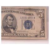 1934A Five Dollar Silver Certificate # L01614860A