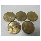 Five 2000P Sacagawea Dollar Coins