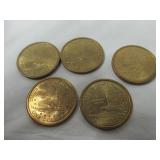 Five 2000P Sacagawea Dollar Coins