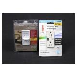 Lutron Fan Control & Dimmer - Legrand GFCI Outlet with USB Charging (Lot of 2)
