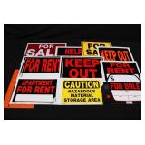 Assorted Safety Signage Lot - for Sale, for Rent, Keep Out, Caution Signs