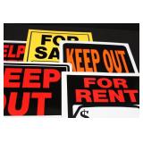Assorted Safety Signage Lot - for Sale, for Rent, Keep Out, Caution Signs