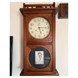 Antique Seth Thomas Wall Regulator Clock Wood Case w Key Pendulum