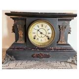 Antique Seth Thomas Mantel Clock Black Faux Marble Case 11in Tall