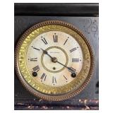 Antique Seth Thomas Mantel Clock Black Faux Marble Case 11in Tall