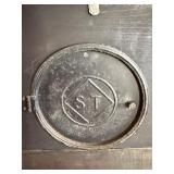 Antique ST American Mantel Clock Black Case Lion Handles 12in Tall