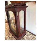 Skeleton Mantel Clock Wood Glass Case Brass Tone Made in China