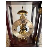 Skeleton Mantel Clock Wood Glass Case Brass Tone Made in China