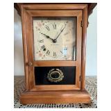 Seth Thomas Wooden Mantel Clock Key Wind Pendulum Floral Dial