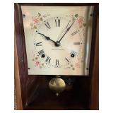 Seth Thomas Wooden Mantel Clock Key Wind Pendulum Floral Dial