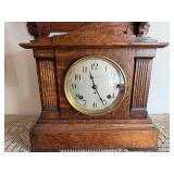 Seth Thomas Oak Mantel Clock Chime Mantle Shelf Clock 15in Wide