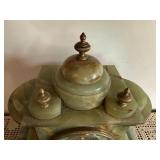 Antique Green Onyx Mantel Clock w Brass Columns 12in As Found