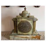 Antique Green Onyx Mantel Clock w Brass Columns 12in As Found