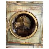 Antique Green Onyx Mantel Clock w Brass Columns 12in As Found