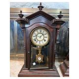 E.N. Welch Victorian Walnut Gingerbread Mantel Clock 23in As-Is
