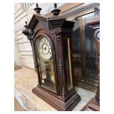 E.N. Welch Victorian Walnut Gingerbread Mantel Clock 23in As-Is