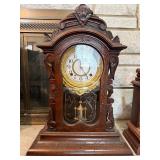 Antique Waterbury Gingerbread Mantel Clock w Pendulum 21in