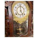 Antique Waterbury Gingerbread Mantel Clock w Pendulum 21in