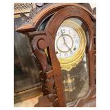 Antique Waterbury Gingerbread Mantel Clock w Pendulum 21in