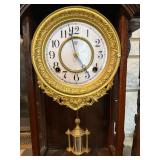 Antique Waterbury Gingerbread Mantel Clock w Pendulum 21in