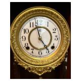 Antique Waterbury Gingerbread Mantel Clock w Pendulum 21in