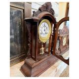 Antique Waterbury Gingerbread Mantel Clock w Pendulum 21in
