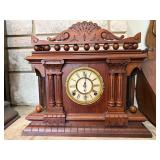 Antique Victorian Gingerbread Mantel Clock Wood Case w Pendulum