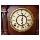 Antique Victorian Gingerbread Mantel Clock Wood Case w Pendulum