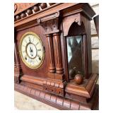 Antique Victorian Gingerbread Mantel Clock Wood Case w Pendulum