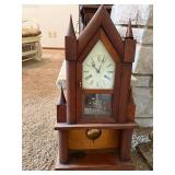 Vintage Gothic Chapel Form Wooden Mantel Clock Pendulum Untested