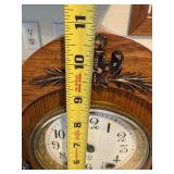 Antique Oak Gingerbread Mantel Clock w Pendulum & Gong 10in Tall