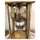 Antique Porcelain & Brass Mantel Clock Pink Floral Glass Sides