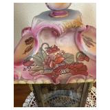 Antique Porcelain & Brass Mantel Clock Pink Floral Glass Sides
