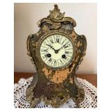Antique Painted Wood Mantel Clock w Gilt Metal Mounts, Unattributed