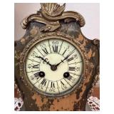 Antique Painted Wood Mantel Clock w Gilt Metal Mounts, Unattributed