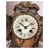 Antique Painted Wood Mantel Clock w Gilt Metal Mounts, Unattributed