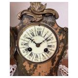 Antique Painted Wood Mantel Clock w Gilt Metal Mounts, Unattributed