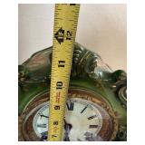 Antique Ansonia WACO Green Porcelain Mantel Clock Floral Case