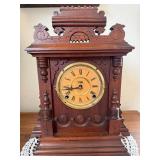 Antique Victorian Eastlake Walnut Mantel Shelf Clock Carved Case