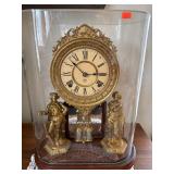Ansonia Figural Mantel Clock Under Plastic/Acrylic Dome Cover- Untested