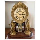 Ansonia Figural Mantel Clock Under Plastic/Acrylic Dome Cover- Untested