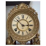 Ansonia Figural Mantel Clock Under Plastic/Acrylic Dome Cover- Untested